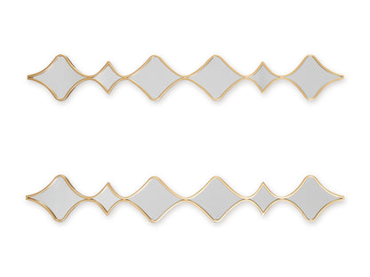 Accent mirror set of 2 with horizontal gold geometric frames and gray mirror panels