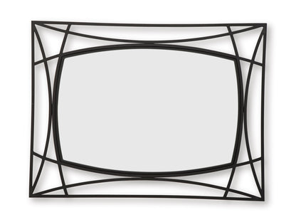 Black geometric accent mirror with arched oval center glass and rectangular lattice frame