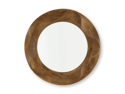 Oval accent mirror with oval walnut wood frame, front view