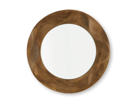 Oval accent mirror with oval walnut wood frame, front view