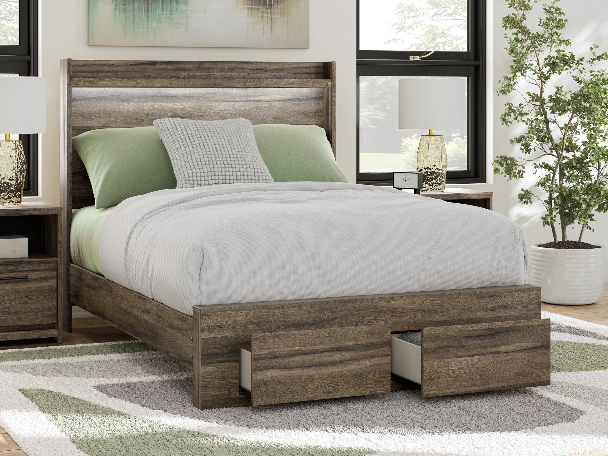 Baystorm Full Panel Bed With 2 Storage Drawers