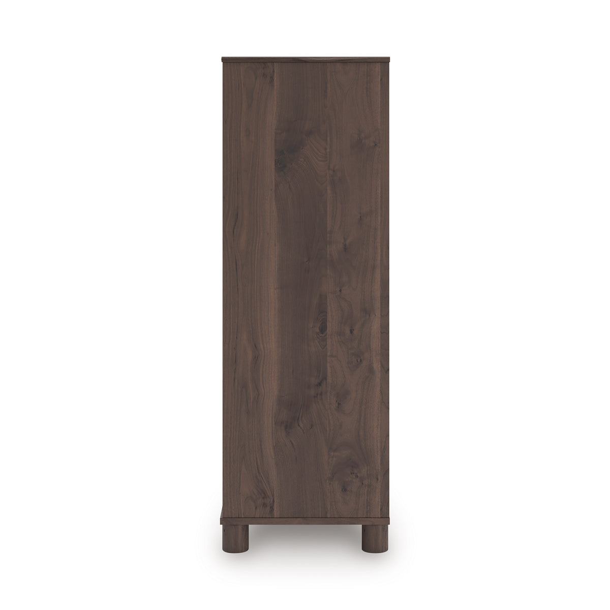 Dark-brown dressing chest end panel with vertical wood grain and four legs