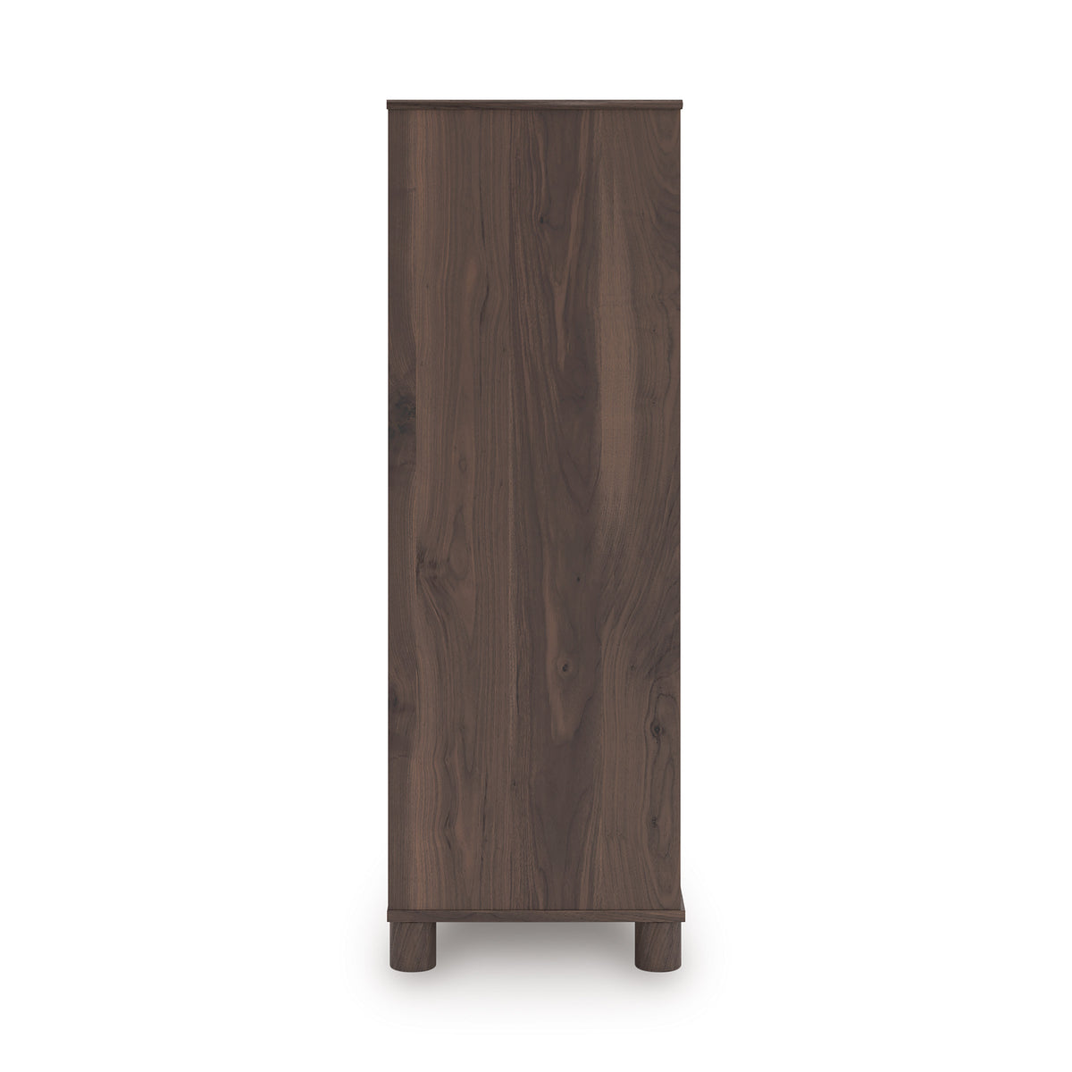 Dark-brown dressing chest end panel with vertical wood grain and four legs