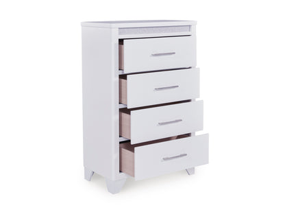 White 4-drawer chest with drawers pulled open to reveal light interior