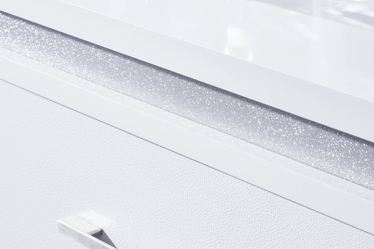 White dresser drawer top with built-in metal handle