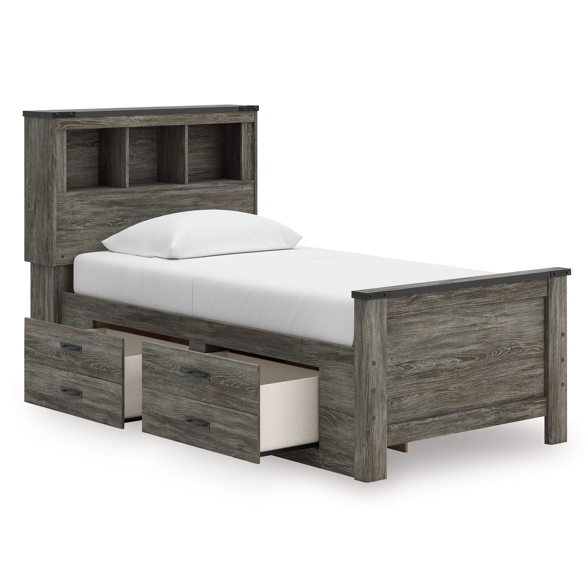 Frandern Bookcase Panel Bed with Storage Twin