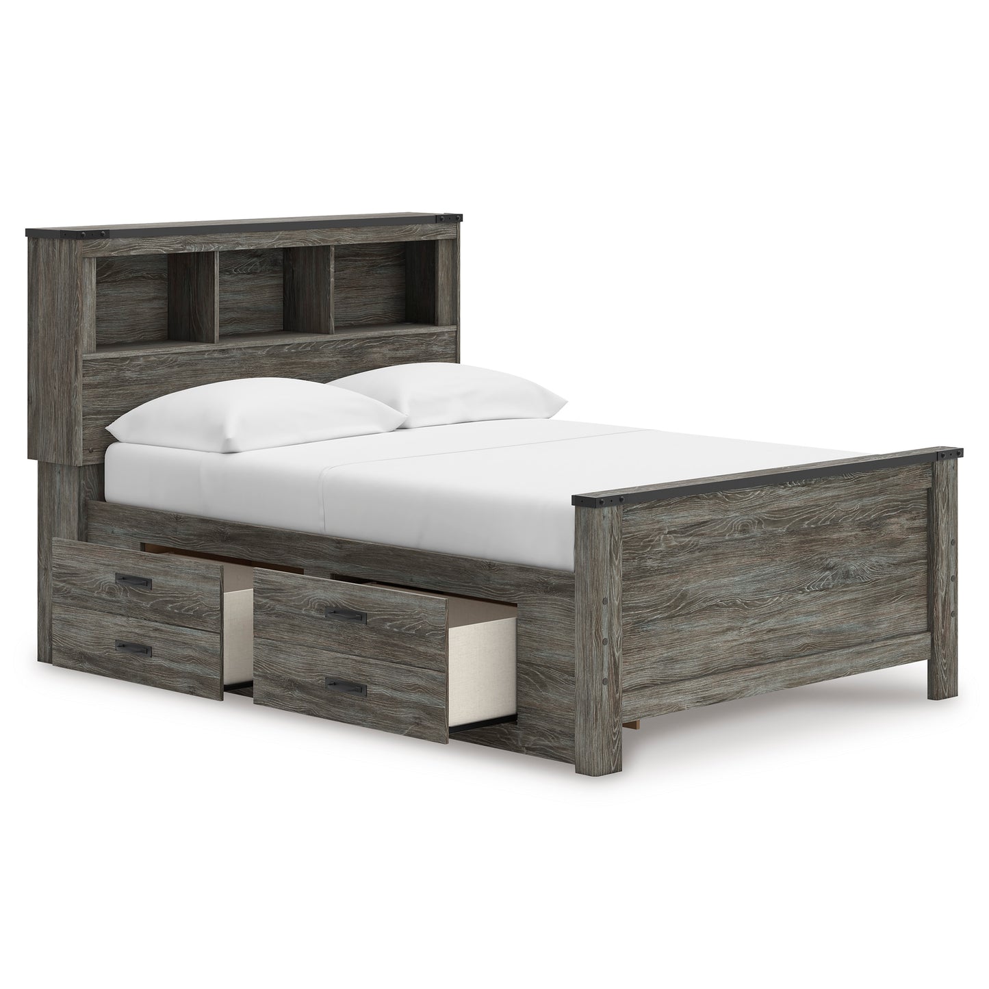 Frandern Bookcase Panel Bed with Storage Full Double