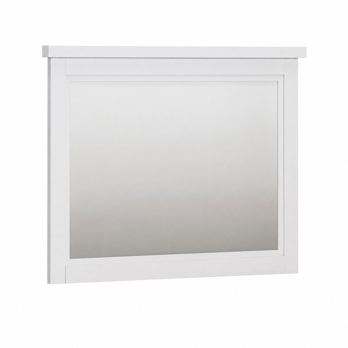 White rectangular bedroom mirror with reflective glass panel and frame