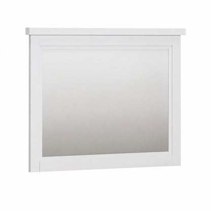 White rectangular bedroom mirror with reflective glass panel and frame