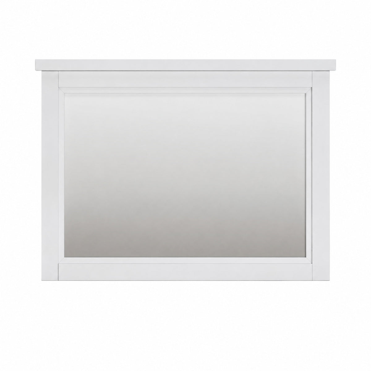 White framed bedroom mirror with smooth border and reflective glass panel