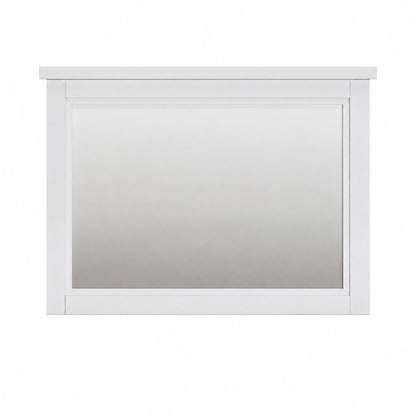 White framed bedroom mirror with smooth border and reflective glass panel
