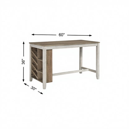 Counter-height dining table with wood-look top, open shelf, and side cubbies; 60 in.