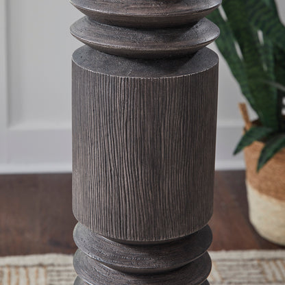 Stacked textured column lamp base in dark gray with vertical ridges