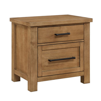Marley wooden nightstand with two drawers and black metal handles