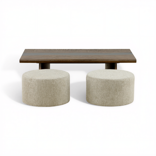 Flexsteel Delmar Coffee Table with 2 Ottomans