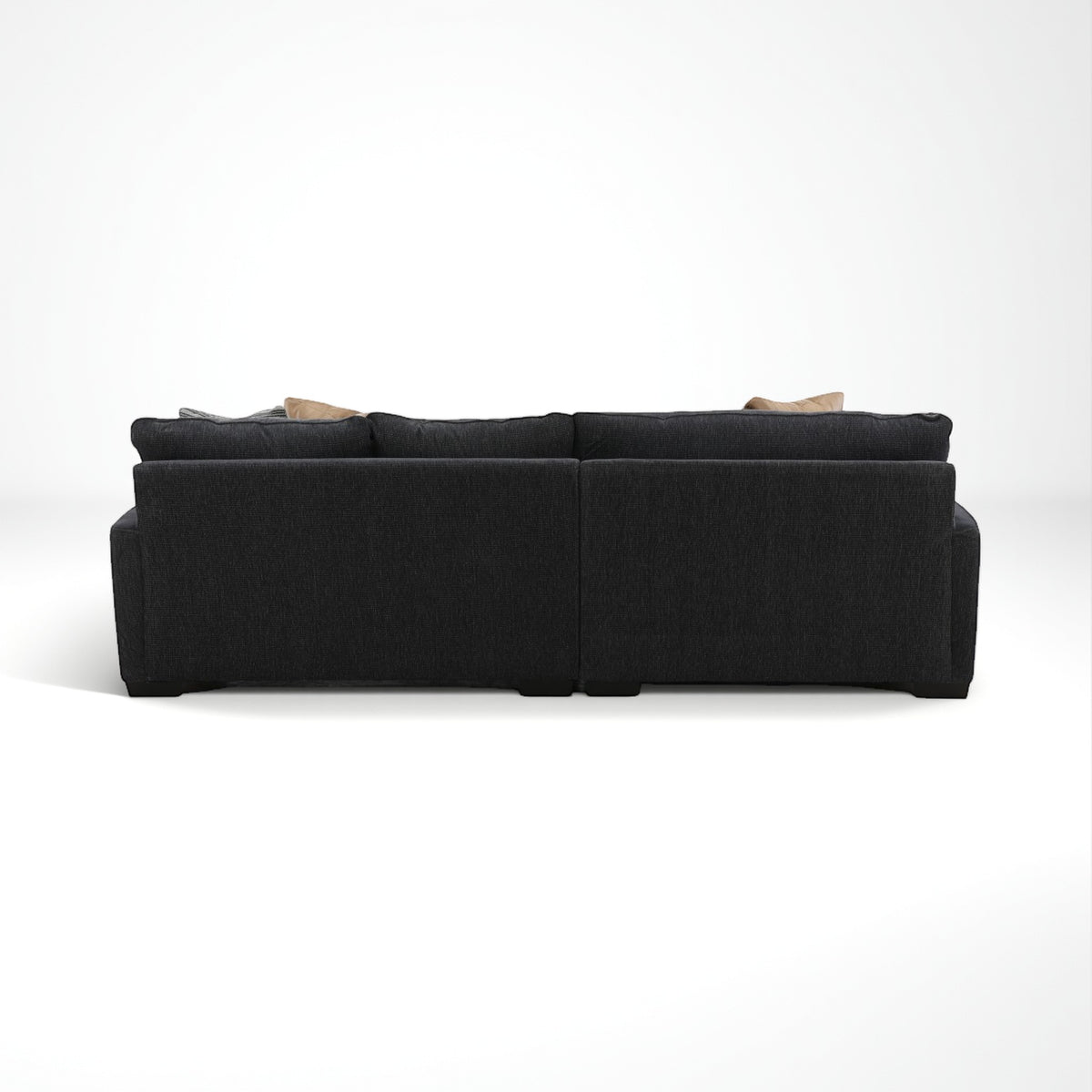 Charcoal fabric sectional sofa with chaise and matching back cushions