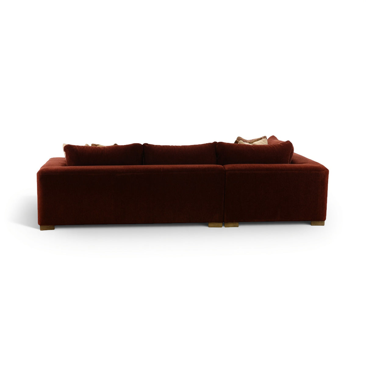 Dark brown corner sectional sofa with clean-lined arms and stacked back cushions