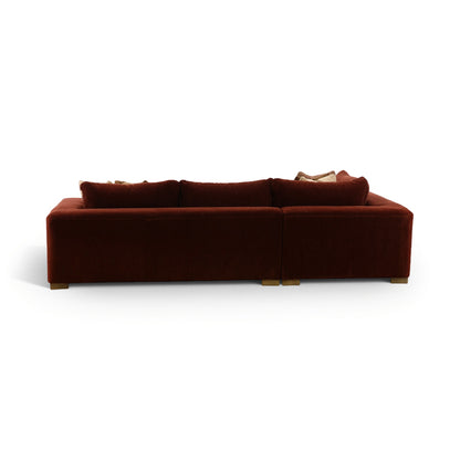 Dark brown corner sectional sofa with clean-lined arms and stacked back cushions