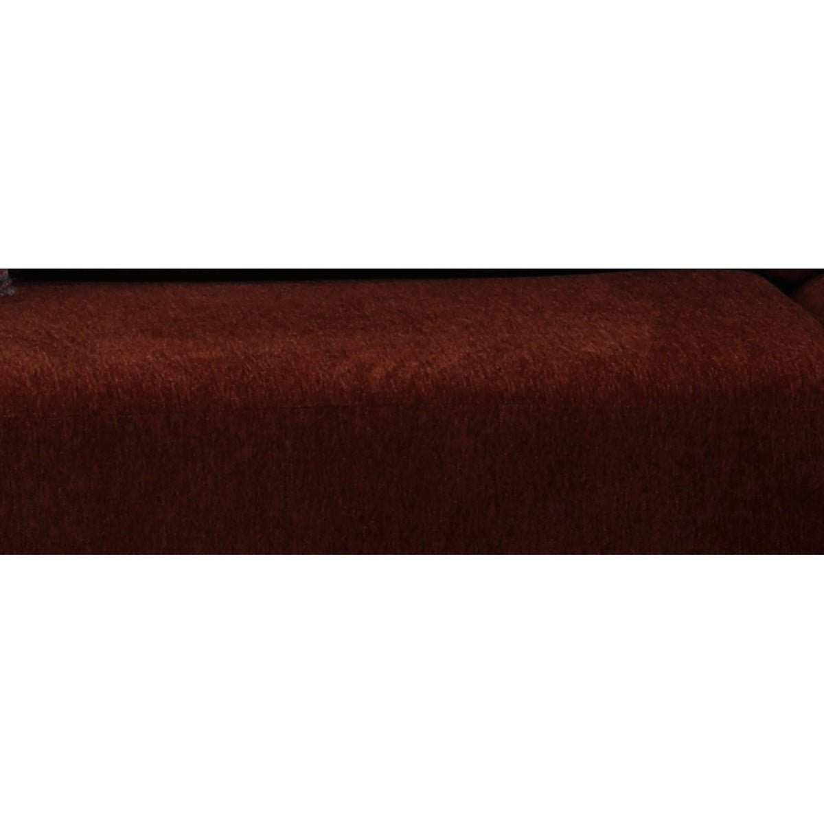 Upholstered sectional armrest and back in dark reddish-brown fabric