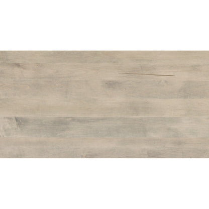 Gray-wash wood bed panel with smooth surface and subtle grain