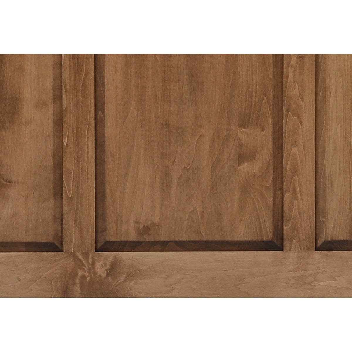 Dark wood bed panel detail with vertical slats and centered square inset