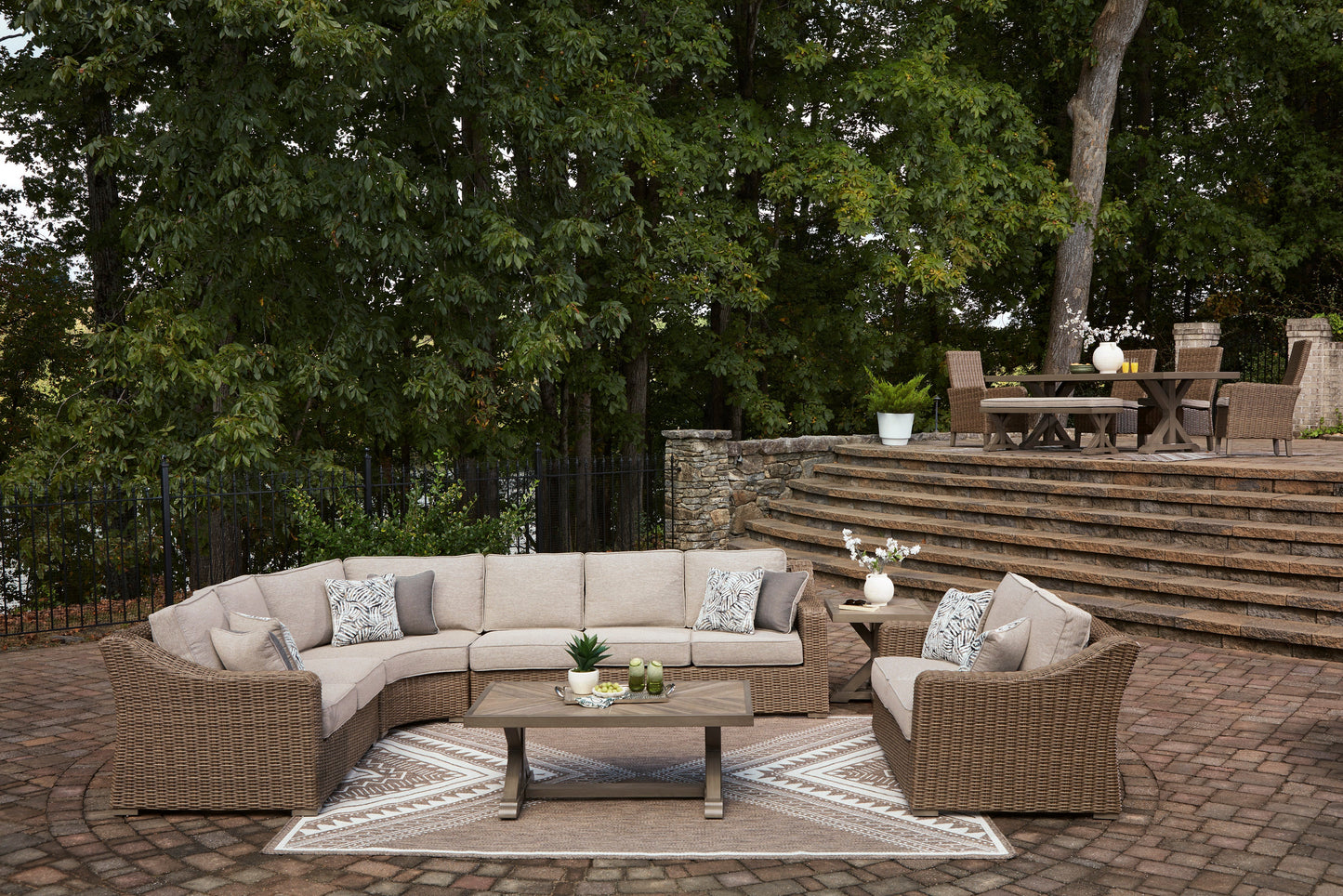 Ashley Revare Beach Outdoor Patio Curved Corner Chair w/Cushion