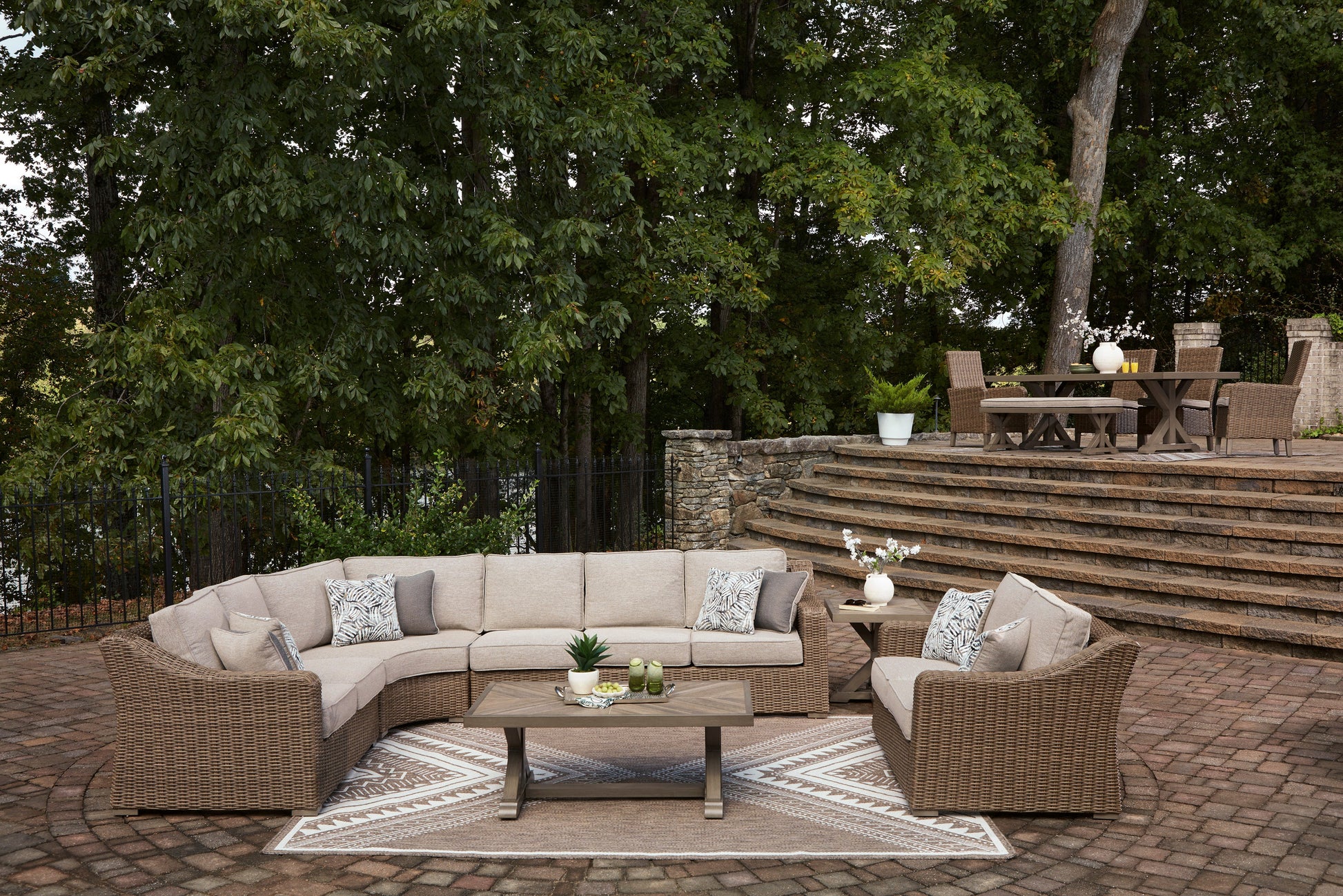 Ashley Revare Beach Outdoor Patio Curved Corner Chair w/Cushion