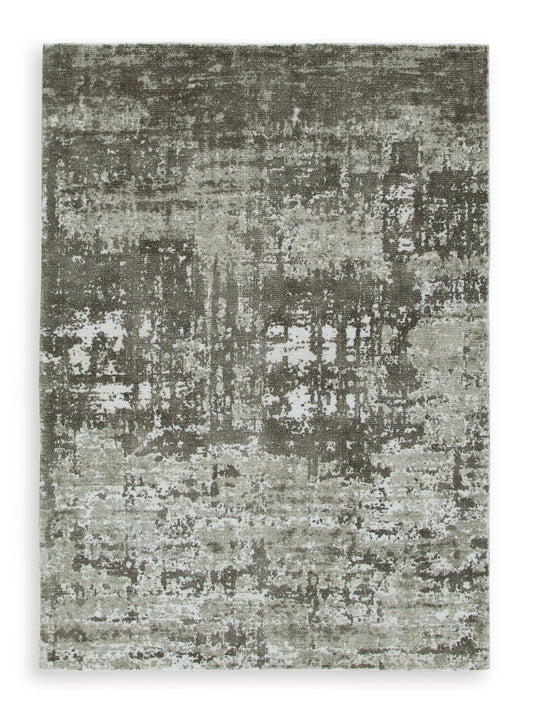 Ashley Valmontic rug, rectangular distressed gray abstract design, flat woven look