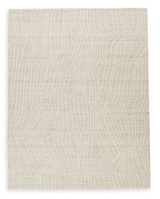 Square Ashley Varahill rug in cream with repeating abstract geometric line pattern