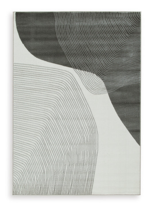 Winderburg rug with dark gray and light gray abstract curved line pattern