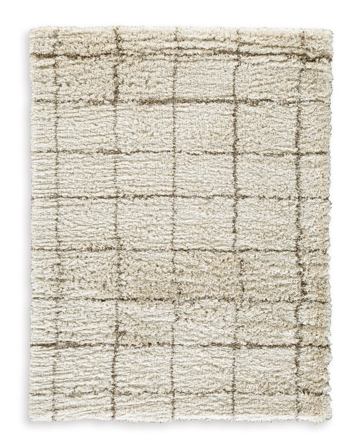 Cream square rug with stitched diamond grid pattern and short pile