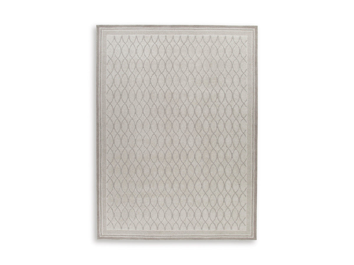 Ashley Wimney rug, light gray square with diamond lattice and thin border