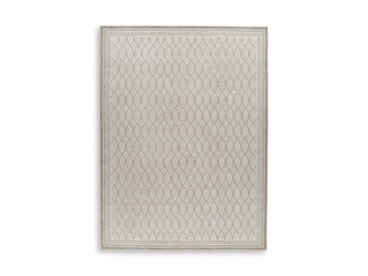Ashley Wimney rug, light gray square with diamond lattice and thin border