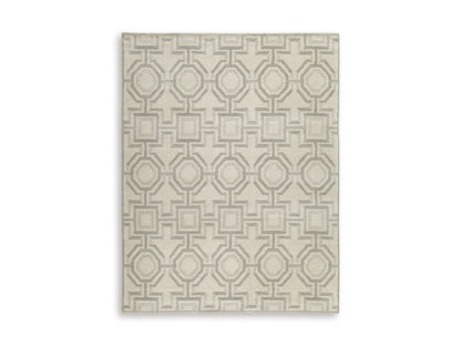 Ashley Maconville rug, light gray geometric motif pattern, square rug