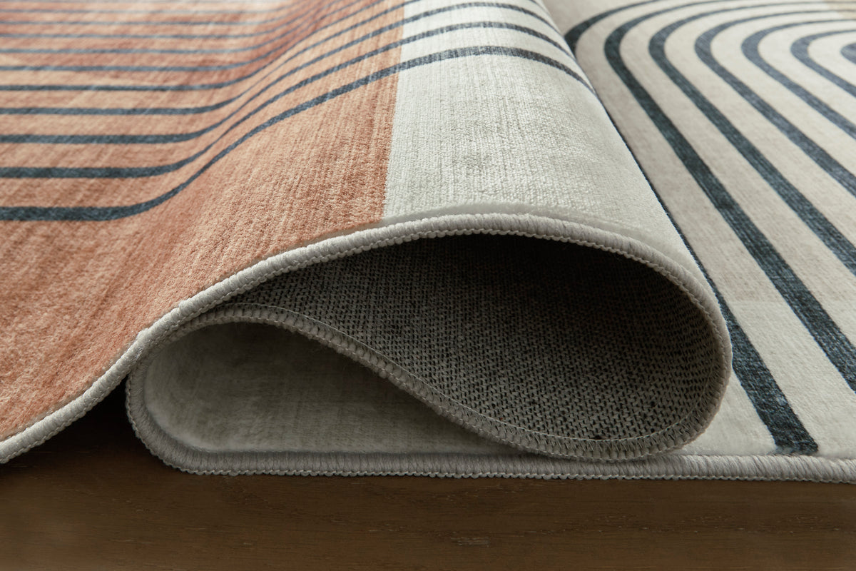 Ashley Farrendale washable rug close-up showing woven texture, bound edge and flexible backing