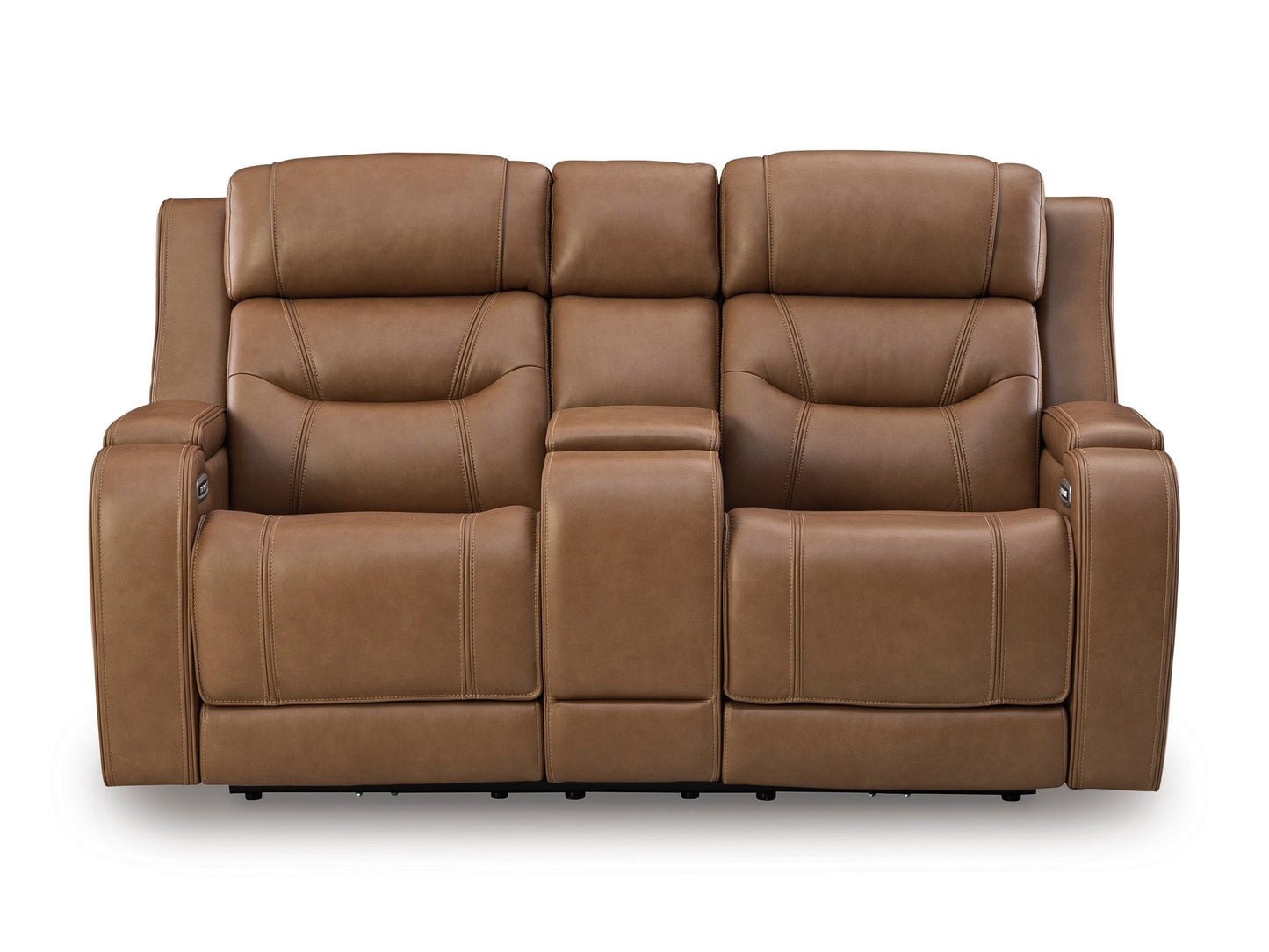 Dreamer Power Reclining Console Loveseat with Audio Seating Caramel