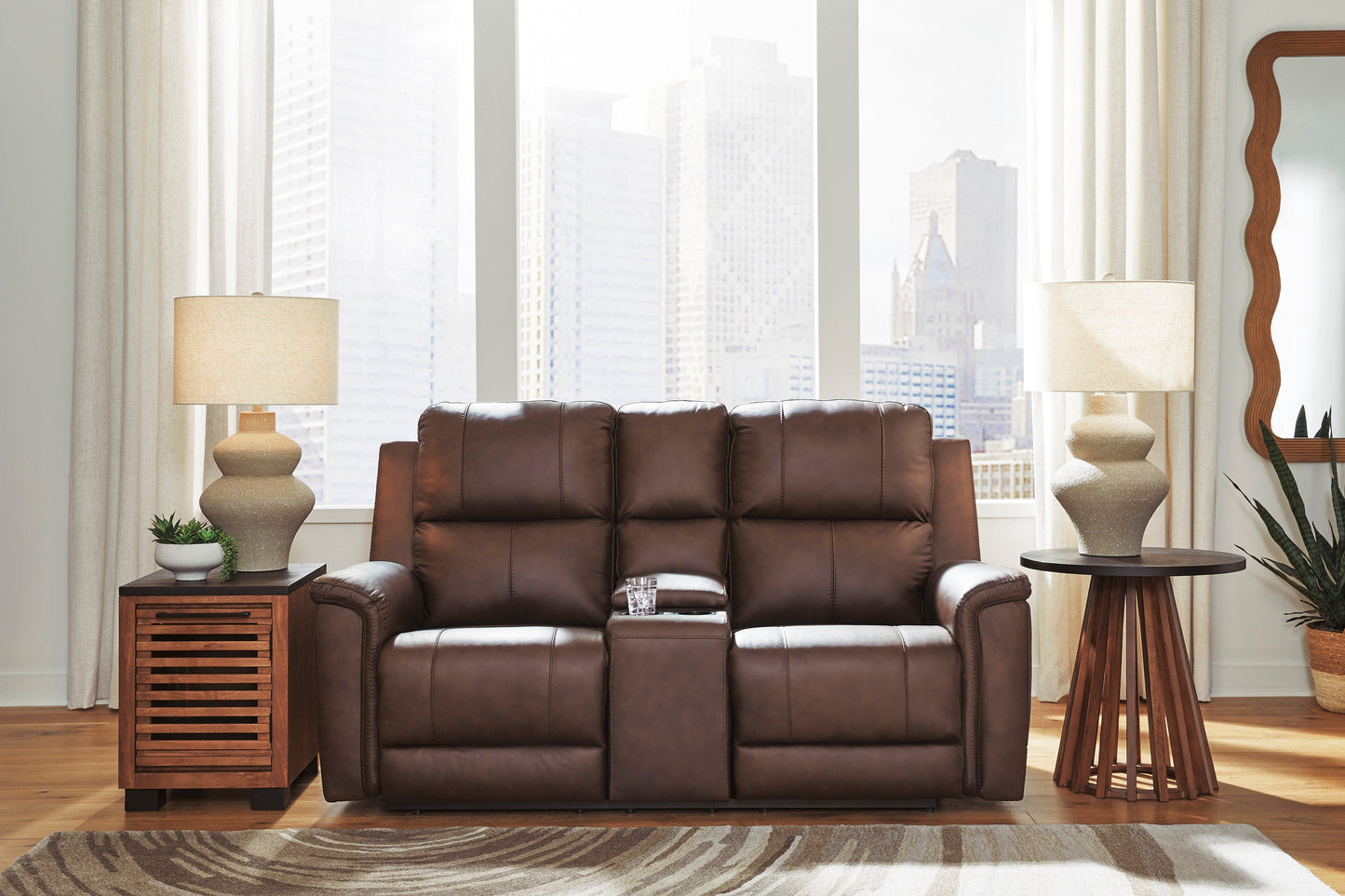 Beryton Power Reclining Console Loveseat with Adjustable Headrest