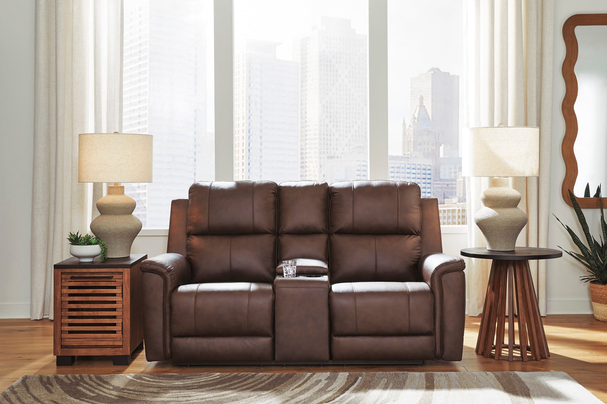 Beryton Power Reclining Console Loveseat with Adjustable Headrest