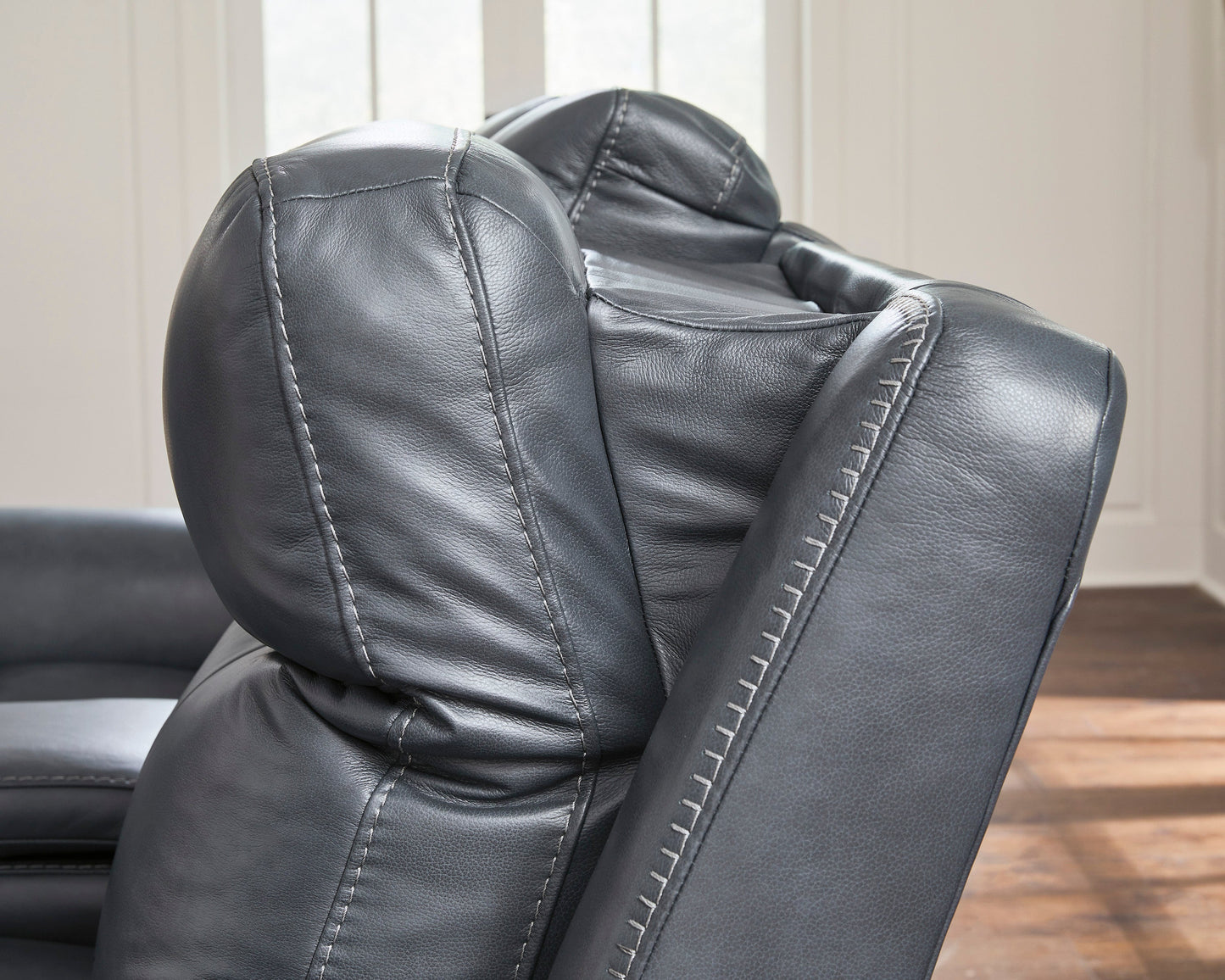 Momentum Moves Leather Power Reclining Console Loveseat with Adjustable Headrest