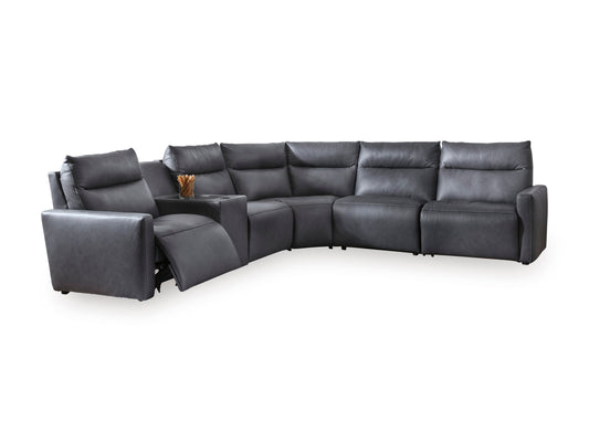 ModZ 6-Piece Power Reclining Sectional with Audio Console Blue