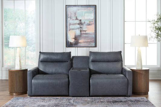 ModZ 3-Piece Power Reclining Sectional Loveseat with Audio Console Blue