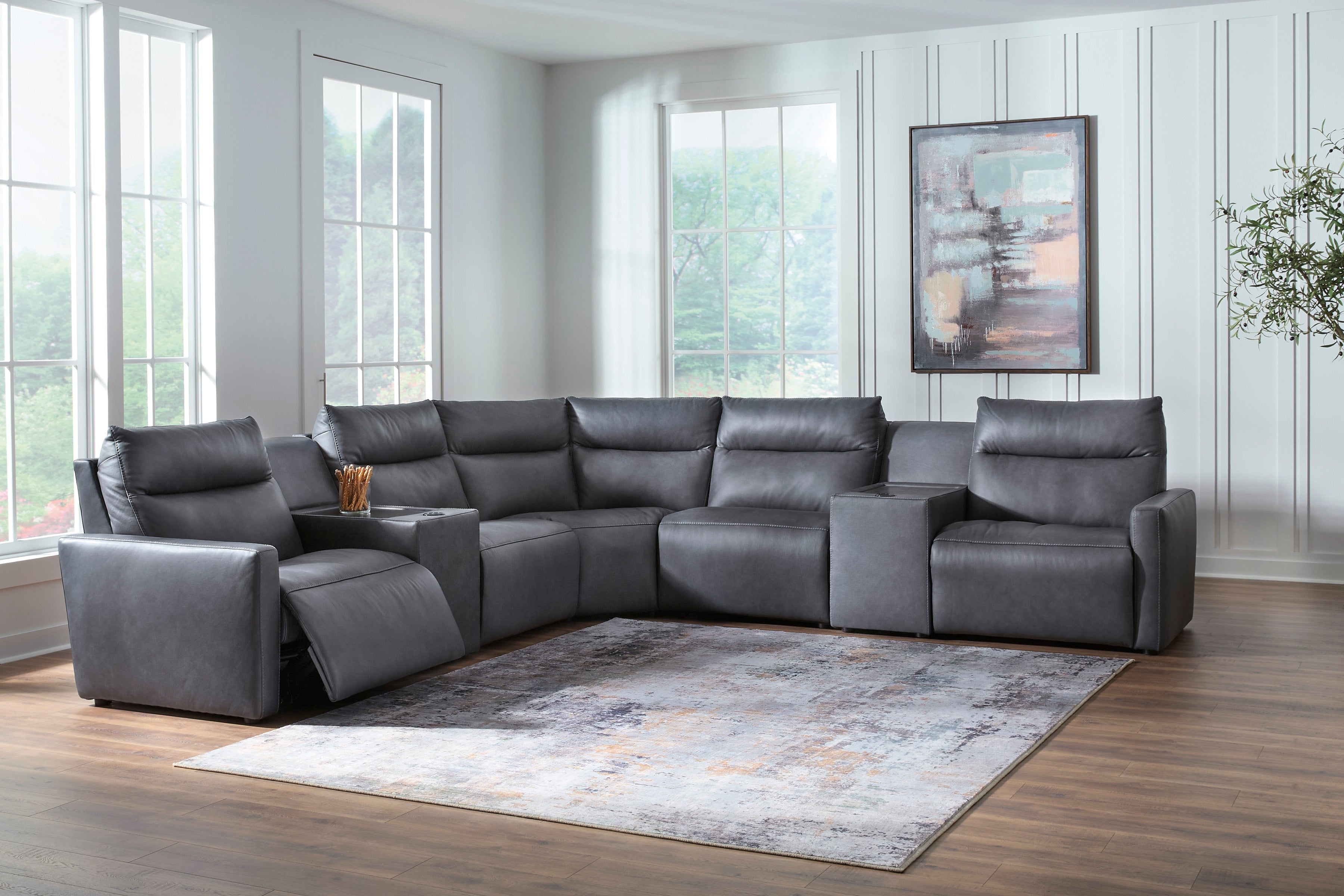 ModZ 7-Piece Power Reclining Sectional with Audio Consoles – John