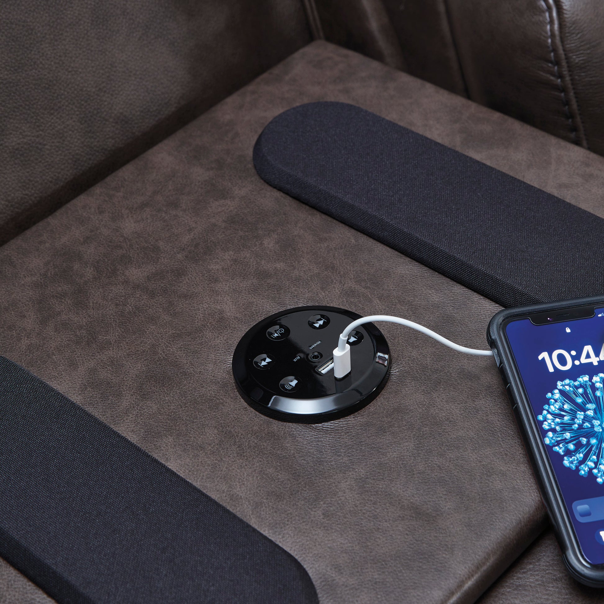 Beadel Leather Power Reclining Sofa with Drop Down Table