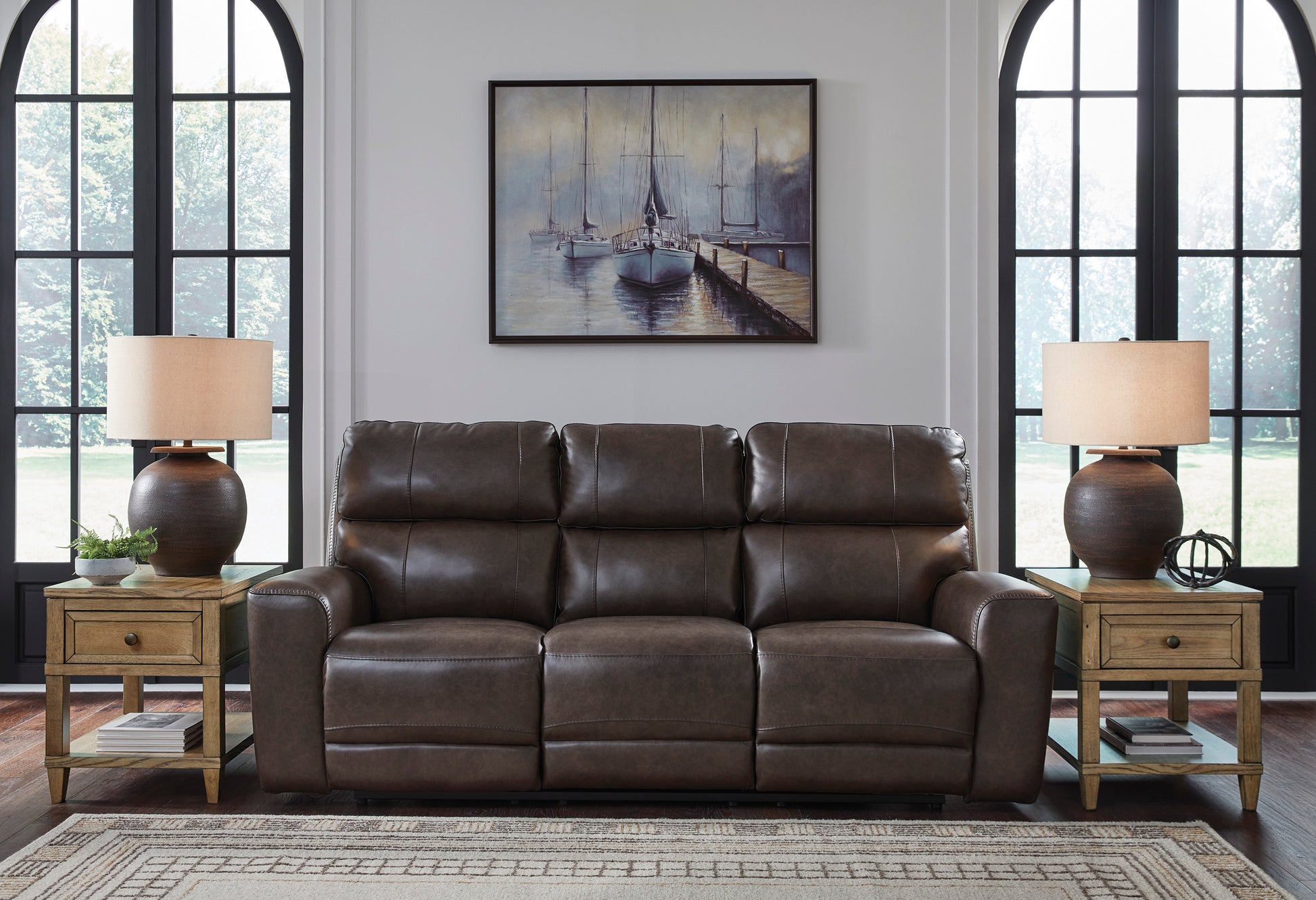 Beadel Leather Power Reclining Sofa with Drop Down Table