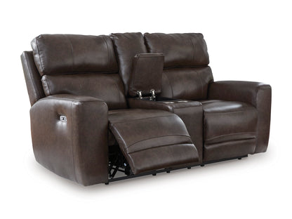 Beadel Leather Power Reclining Console Loveseat