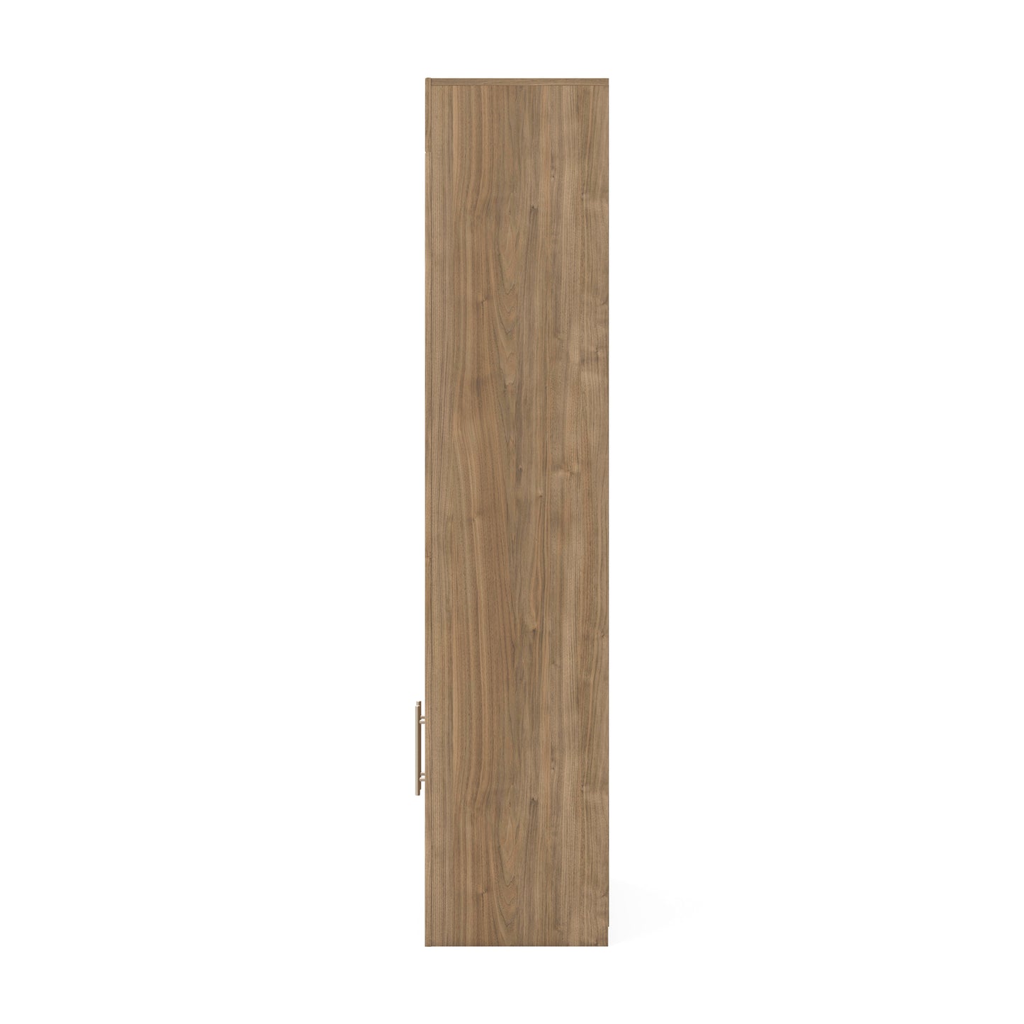 Wood display cabinet side panel with vertical metal door handle