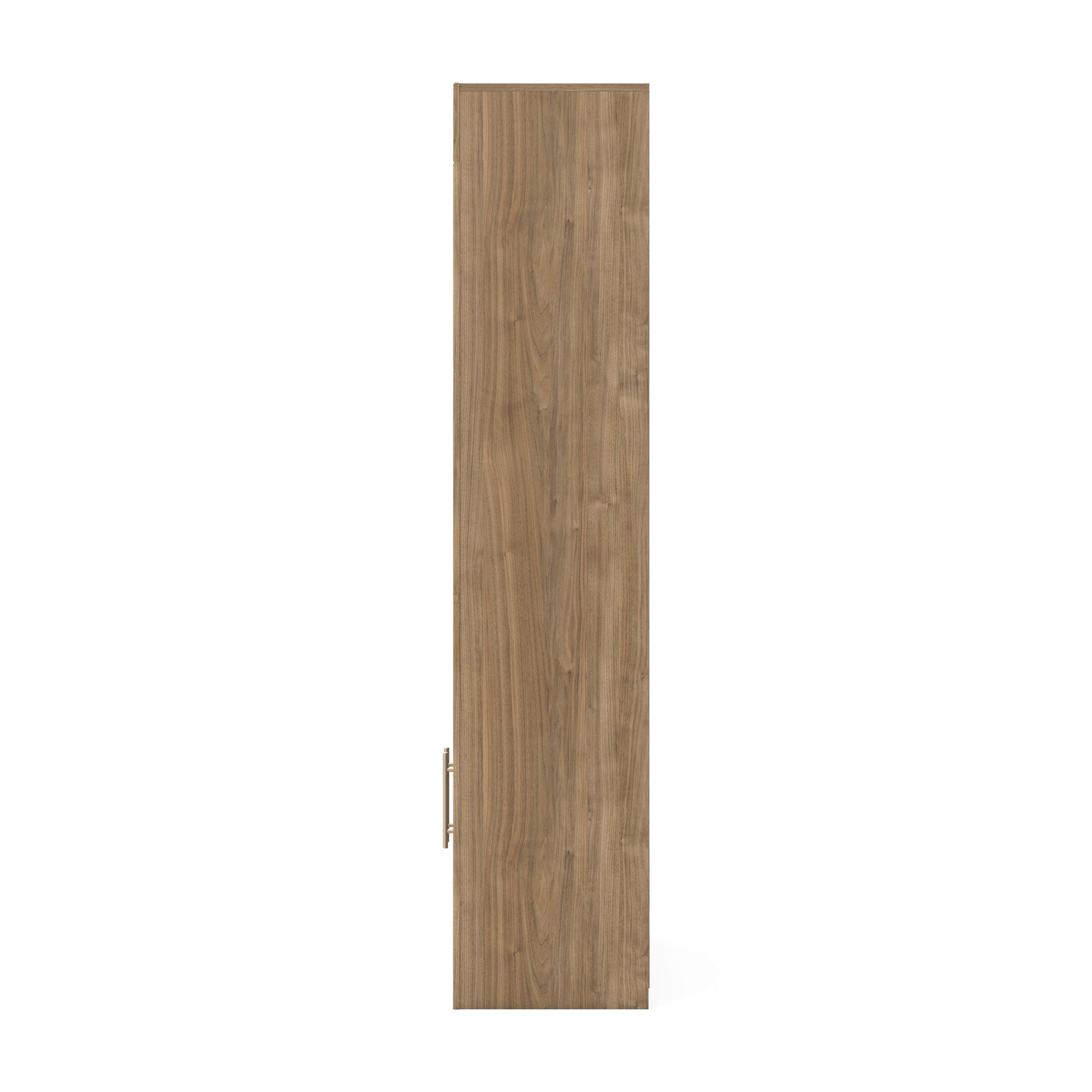 Wood display cabinet side panel with vertical metal door handle
