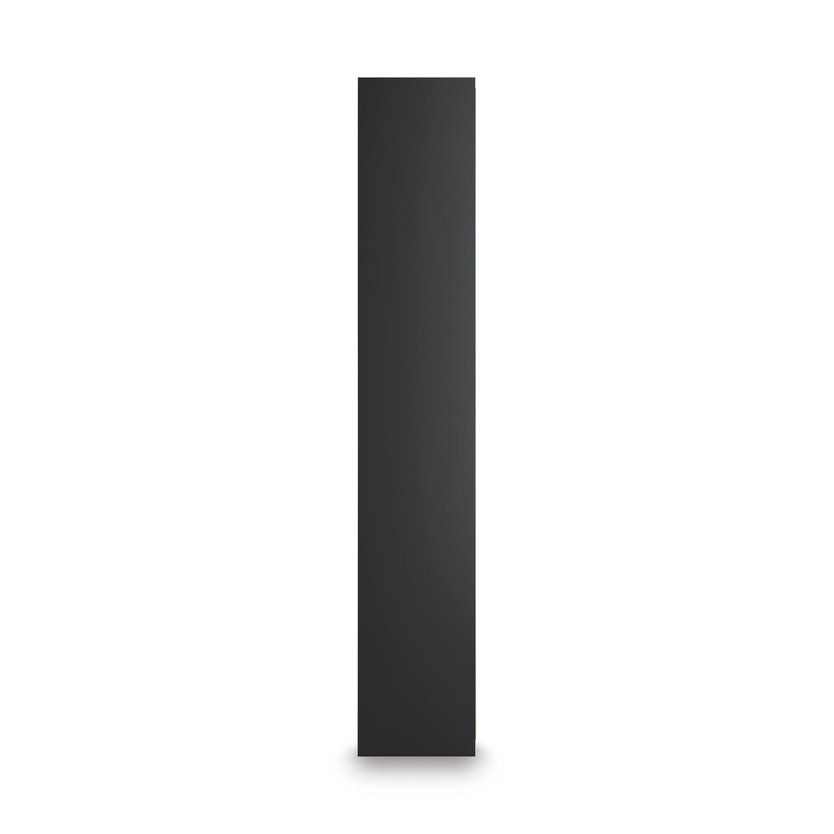 Tall black side profile of a narrow storage cabinet