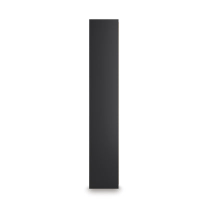 Tall black side profile of a narrow storage cabinet