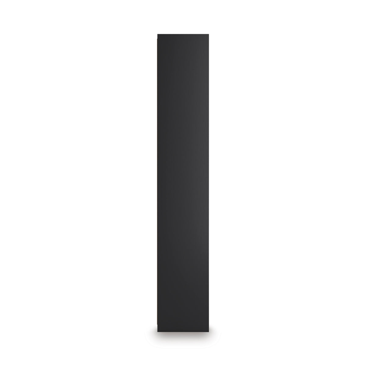 Tall black storage cabinet side panel view